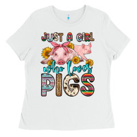 White just a girl who loves pigs Ladies Tee - Zillion Design Studio