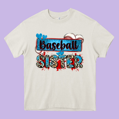 Baseball Sister With Leopard Heavy Core Tee Designed By Zillion Design Studio