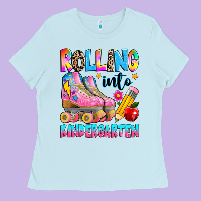 Rolling Into Kindergarten Grade Ladies Tee Designed By Texasbilliewilder