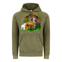 Vintage Olive jesus holy night cows and sunflowers Vintage Hoodie - AdoDesignShop
