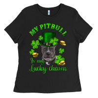 Black st patricks day my pitbuli my lucky charm with hat Ladies Tee - RanaPortraitStore