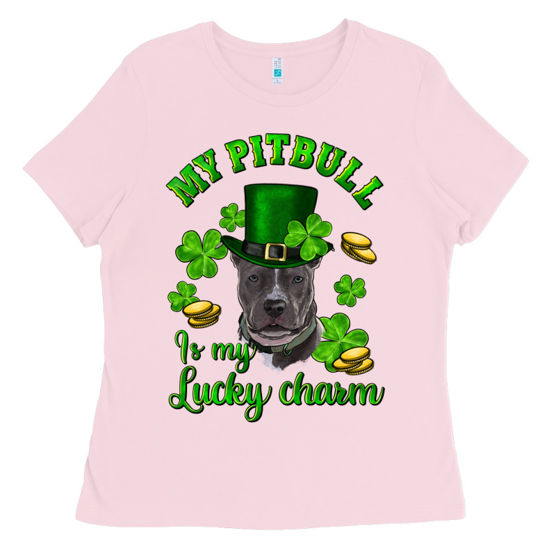 St Patricks Day My Pitbuli My Lucky Charm With Hat Ladies Tee by RanaPortraitStore | Teevron