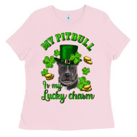 Bubblegum Pink st patricks day my pitbuli my lucky charm with hat Ladies Tee - RanaPortraitStore