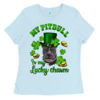 Baby Blue st patricks day my pitbuli my lucky charm with hat Ladies Tee - RanaPortraitStore