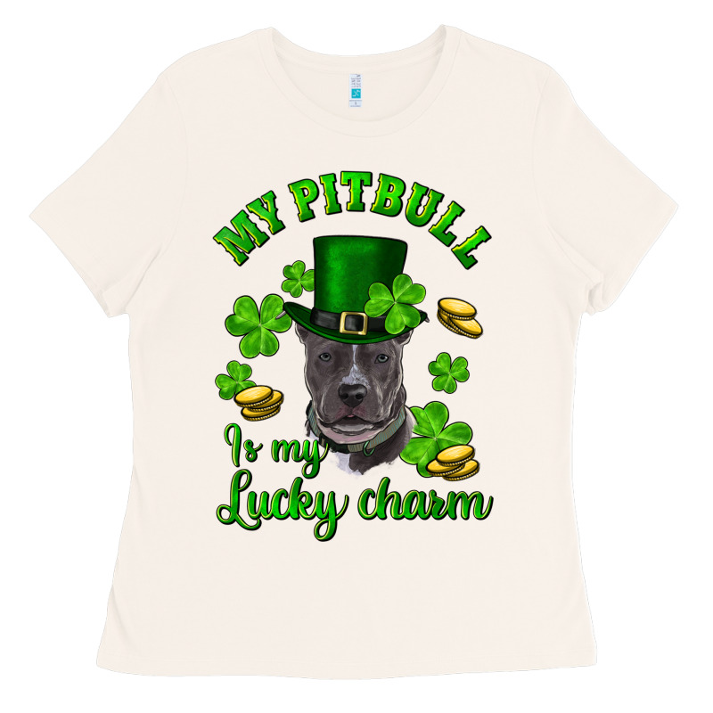 St Patricks Day My Pitbuli My Lucky Charm With Hat Ladies Tee by RanaPortraitStore | Teevron