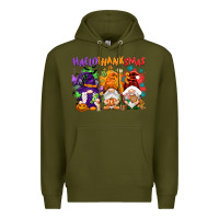 Army Green Hallothanksmas gnomes Premium Hoodie - NancyCooperArtShop