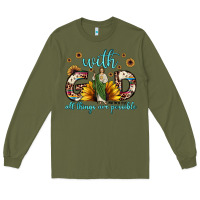 Army Green with god all things are possible matthew 19 26 Long Sleeve Tee - JahusDesignShop