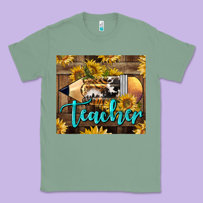 Western Teacher Pencil With Sunflowers Classic Tee Designed By Lillyallendesigns