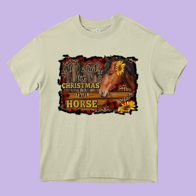 All I Want For Christmas Is A Horse Brown Horse Heavy Core Tee Designed By Ranaportraitstore