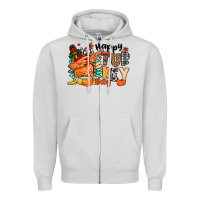Dove Grey happy turkey day Zipper Hoodie - MaliasSmallBusiness