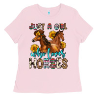 Bubblegum Pink just a girl who loves horses Ladies Tee - Zillion Design Studio