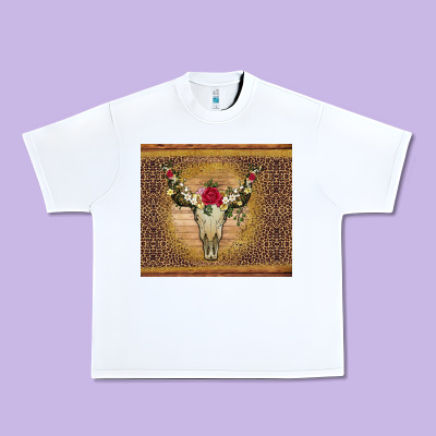 Bull Skull Flowers Glitter And Leopard Urban Heavy Tee Designed By Artiststas