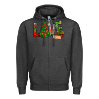 Charcoal Heather Love Christmas tree cake Zipper Hoodie - NancyCooperArtShop