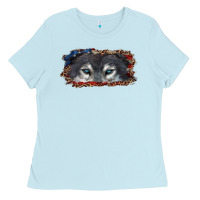 Baby Blue wolf eyes american flag Ladies Tee - RanaPortraitStore