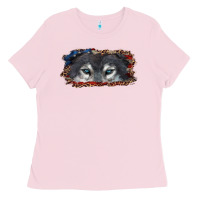Bubblegum Pink wolf eyes american flag Ladies Tee - RanaPortraitStore