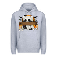 Heather Grey Personalized Halloween Ghost Cat Premium Hoodie - texasbilliewilder