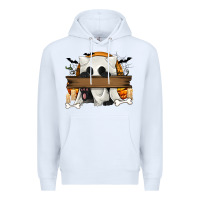 White Personalized Halloween Ghost Cat Premium Hoodie - texasbilliewilder