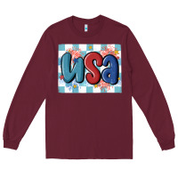 Burgundy usa retro Long Sleeve Tee - MaliasSmallBusiness