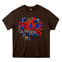 Chocolate Brown police wife with lightning bolt Heavy Core Tee - Zillion Design Studio