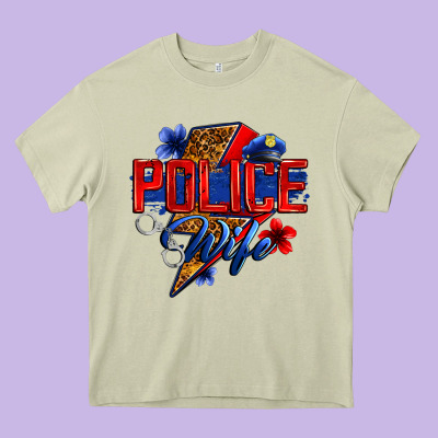 Police Wife With Lightning Bolt Heavy Core Tee Designed By Zillion Design Studio