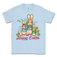 Dusty Blue easter bunny family wıth carrots and eggs Classic Tee - AdoDesignShop
