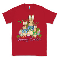 Red easter bunny family wıth carrots and eggs Classic Tee - AdoDesignShop