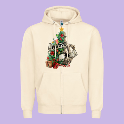 Festive Af Christmas Middle Finger Zipper Hoodie Designed By Nancycooperartshop