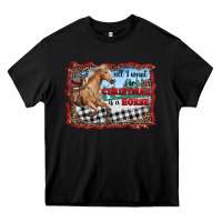 Black all i want for christmas is a horse  with farm Heavy Core Tee - RanaPortraitStore