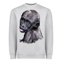 Heather Grey Baby Gorilla Head Heavyweight Sweatshirt - LillyAllenDesigns