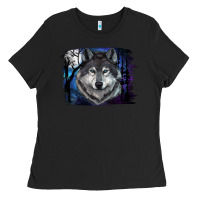 Black wolf and full moon Ladies Tee - RanaPortraitStore