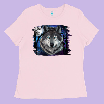 Wolf And Full Moon Ladies Tee Designed By Ranaportraitstore