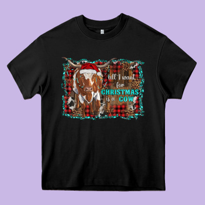All I Want For Christmas Is A Cow Longhorn Heavy Core Tee Designed By Ranaportraitstore