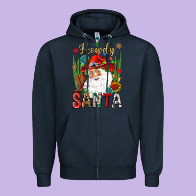 Howdy Santa Zipper Hoodie Designed By Nancycooperartshop