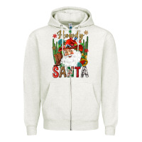 Oatmeal Heather Howdy Santa Zipper Hoodie - NancyCooperArtShop