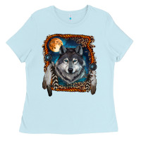 Baby Blue wolf and feathers Ladies Tee - RanaPortraitStore
