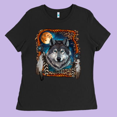 Wolf And Feathers Ladies Tee Designed By Ranaportraitstore
