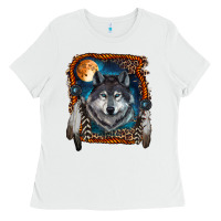 White wolf and feathers Ladies Tee - RanaPortraitStore