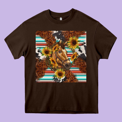 Western Horse Heavy Core Tee Designed By Barkaloodesign