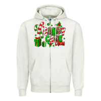 Oatmeal Heather Candy Cane Crew Zipper Hoodie - MaliasSmallBusiness