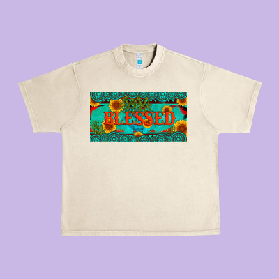 Blessed Turquoise Gemstone Cactus And Sunflower Licanse Plate Urban Heavy Tee Designed By Artiststas