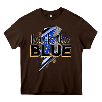 Chocolate Brown back the blue with lightning bolt Heavy Core Tee - Zillion Design Studio