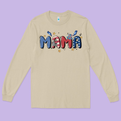4th July Mama Long Sleeve Tee Designed By Maliassmallbusiness
