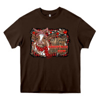 Chocolate Brown all i want for christmas is a cow cowhide Heavy Core Tee - RanaPortraitStore