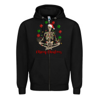 Black Merry Christmas skeleton Zipper Hoodie - NancyCooperArtShop
