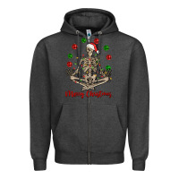 Charcoal Heather Merry Christmas skeleton Zipper Hoodie - NancyCooperArtShop