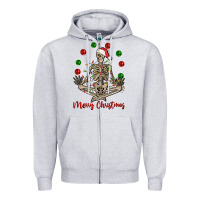 Heather Grey Merry Christmas skeleton Zipper Hoodie - NancyCooperArtShop