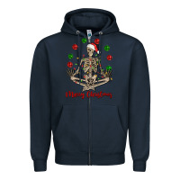 Navy Merry Christmas skeleton Zipper Hoodie - NancyCooperArtShop