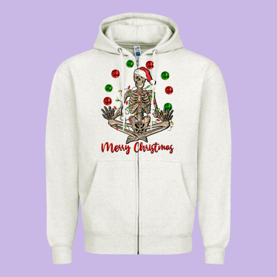 Merry Christmas Skeleton Zipper Hoodie Designed By Nancycooperartshop