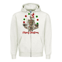 Oatmeal Heather Merry Christmas skeleton Zipper Hoodie - NancyCooperArtShop
