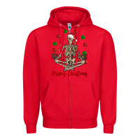 Red Merry Christmas skeleton Zipper Hoodie - NancyCooperArtShop